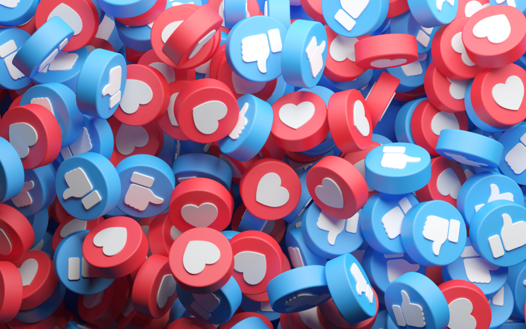Red hearts and blue likes to depict social media