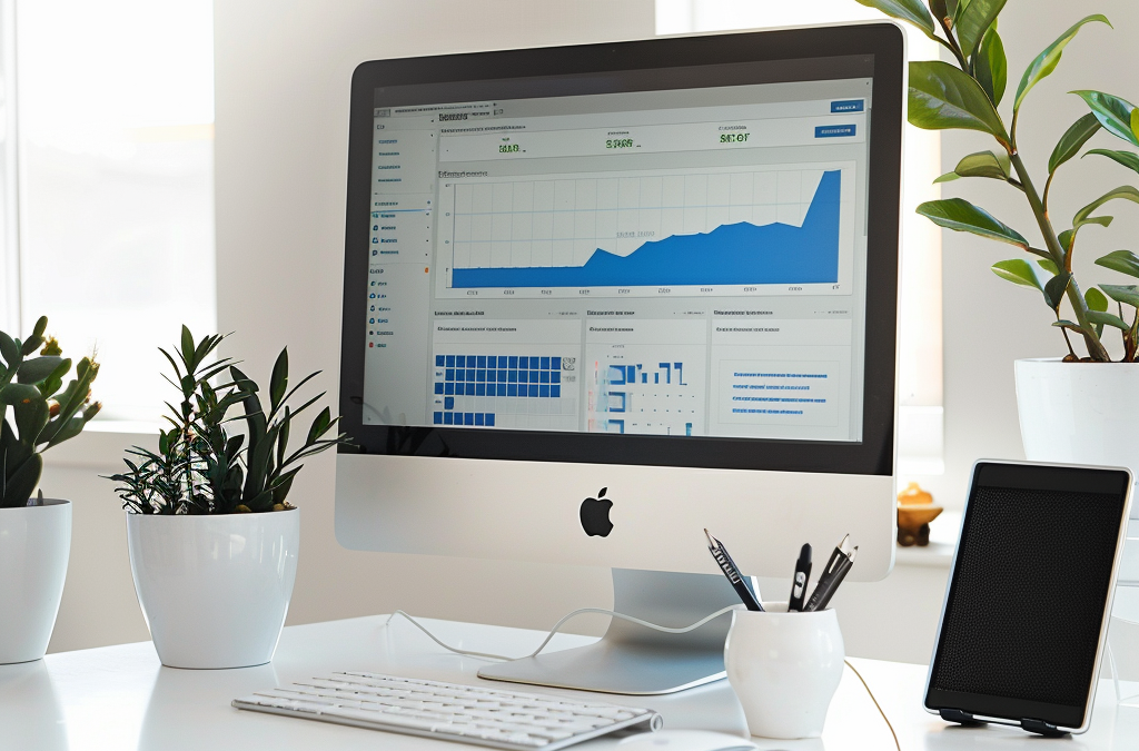 computer on a desk displaying a upward trending sales graph gained from the benefits of using the sales page copy swipe file